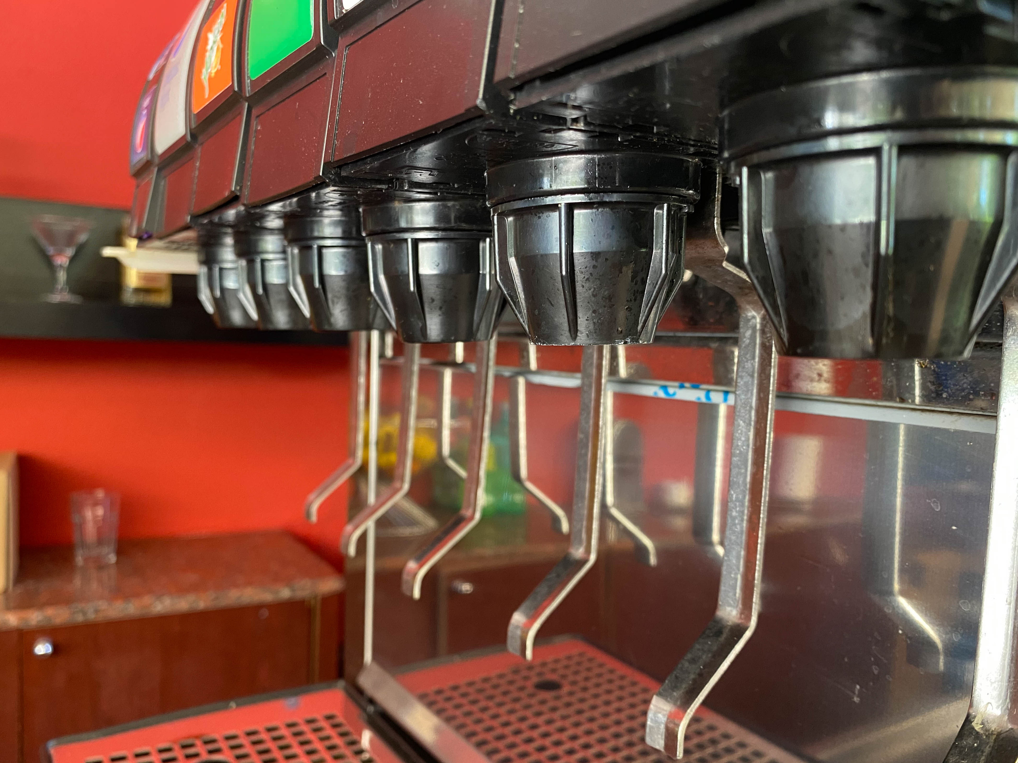 close-up of soda fountain machine
